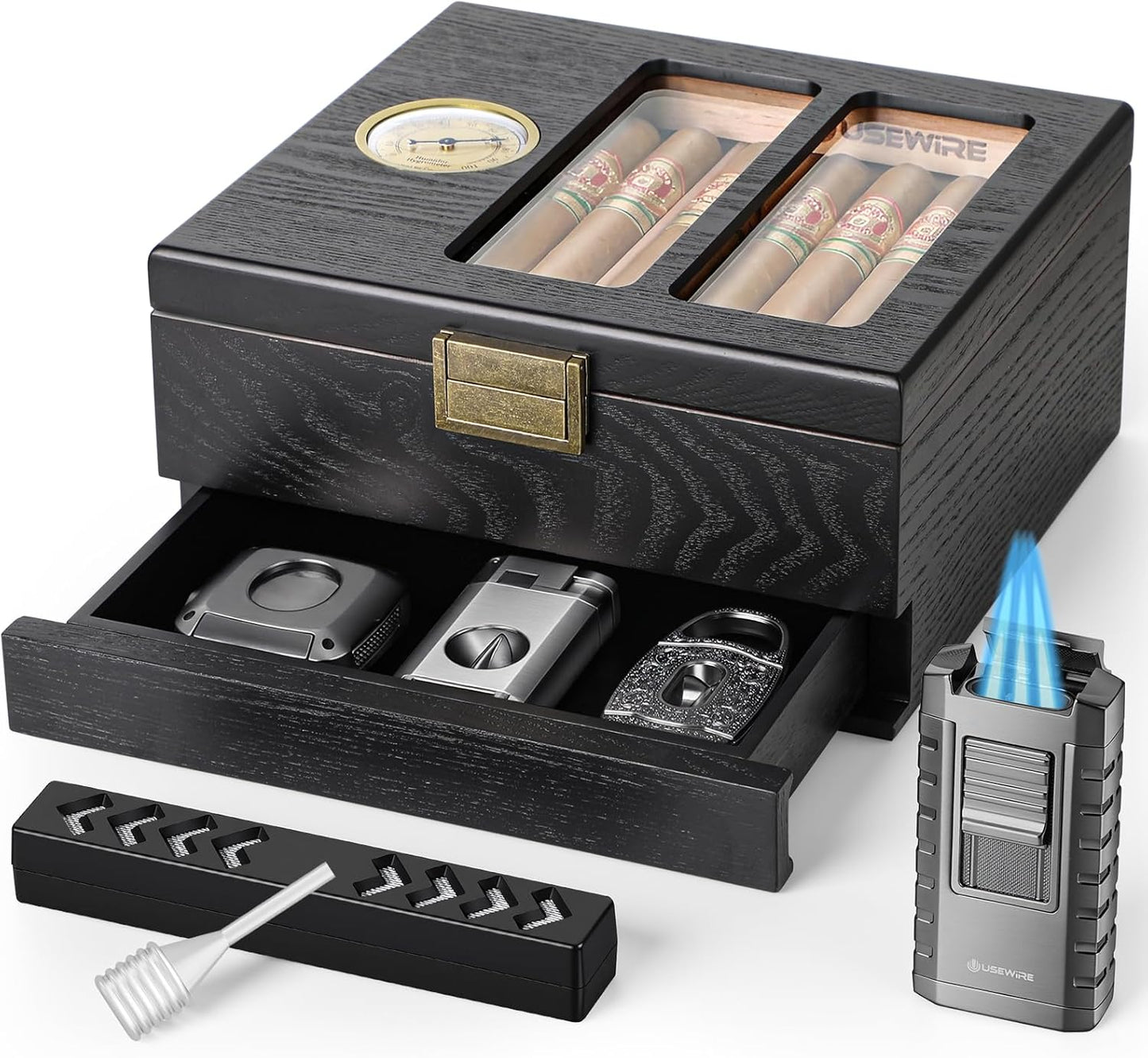 Dluxe Ave. Cigar Humidor Glass Top Cedar Wood/ Box for Men