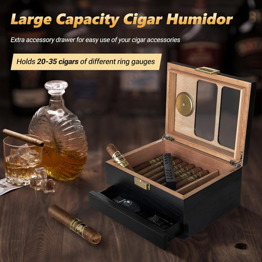 Dluxe Ave. Cigar Humidor Glass Top Cedar Wood/ Box for Men