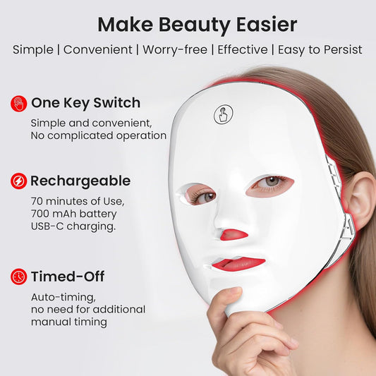 Dluxe Ave. SUERBEATY Red Light Mask For Face 7-1 Colors Red Light Face Mask Facial Mask Skincare At Home Cordless Portable and Rechargeable