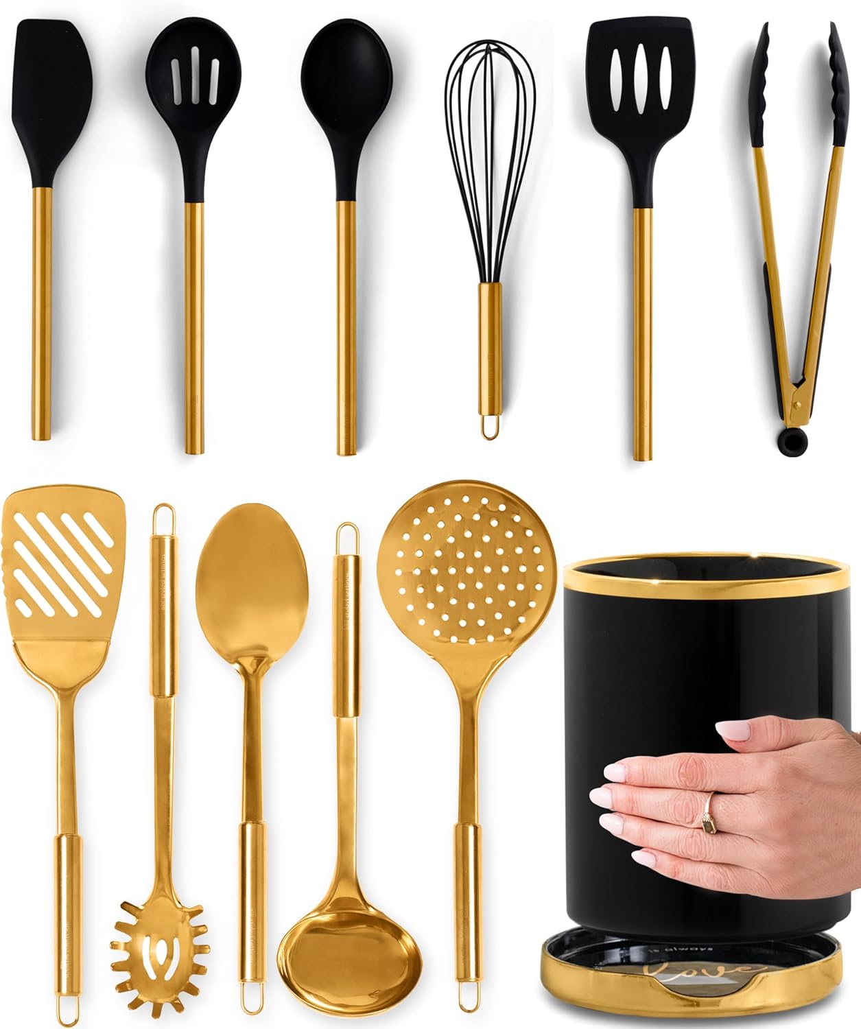 Dluxe Ave. 13 PC Black and Gold Kitchen Utensils Set