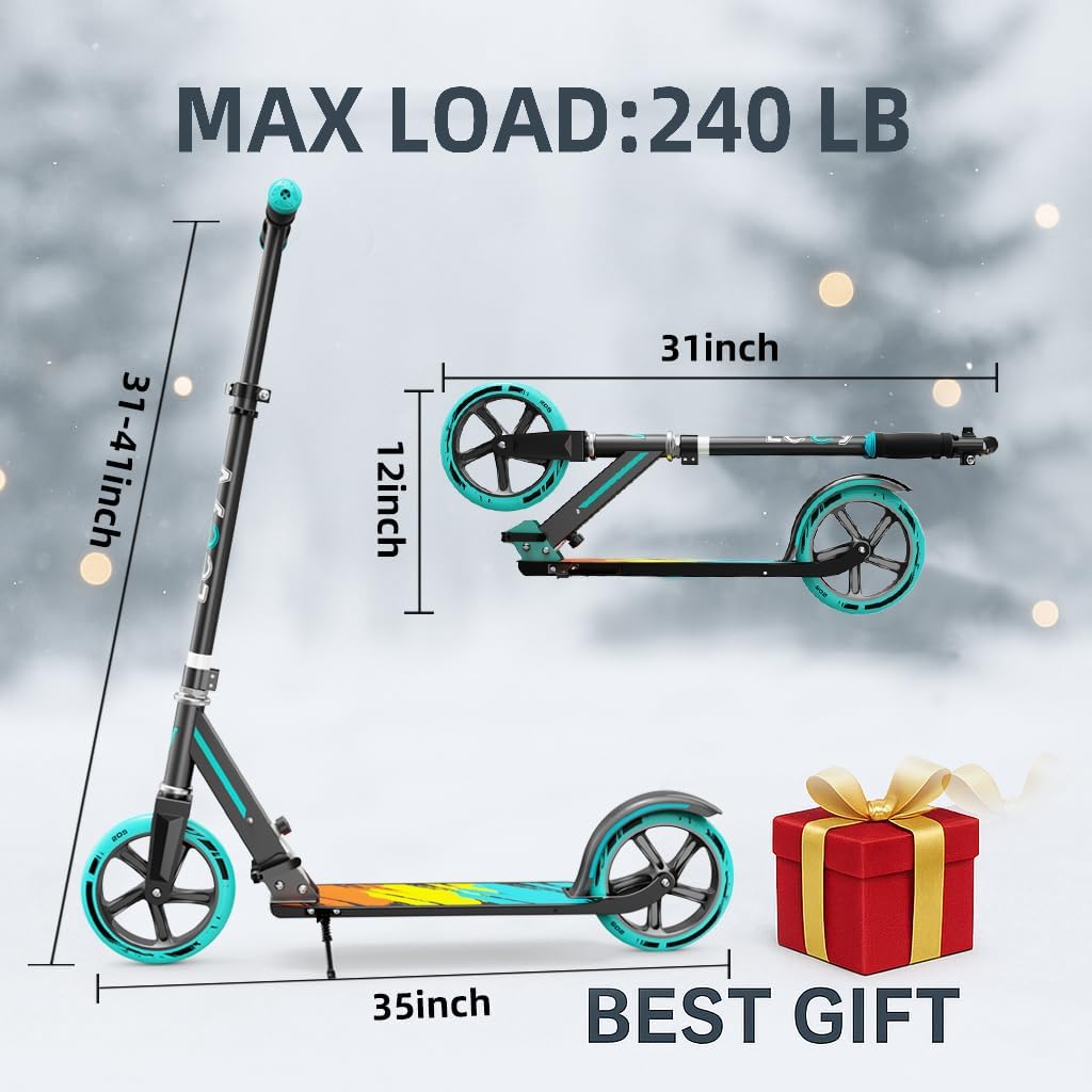 Dluxe Ave. Scooter for Kids 6-12 & Adults, Adjustable Height Foldable Aluminum, Frame Holds Up to 220lbs