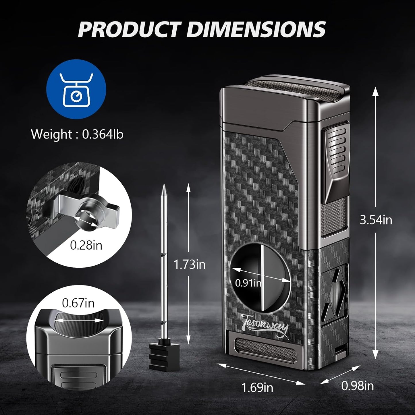 Dluxe Ave. Cigar Torch Lighter 4 Jet Flame/ Cigar Cutter V Cut Accessories