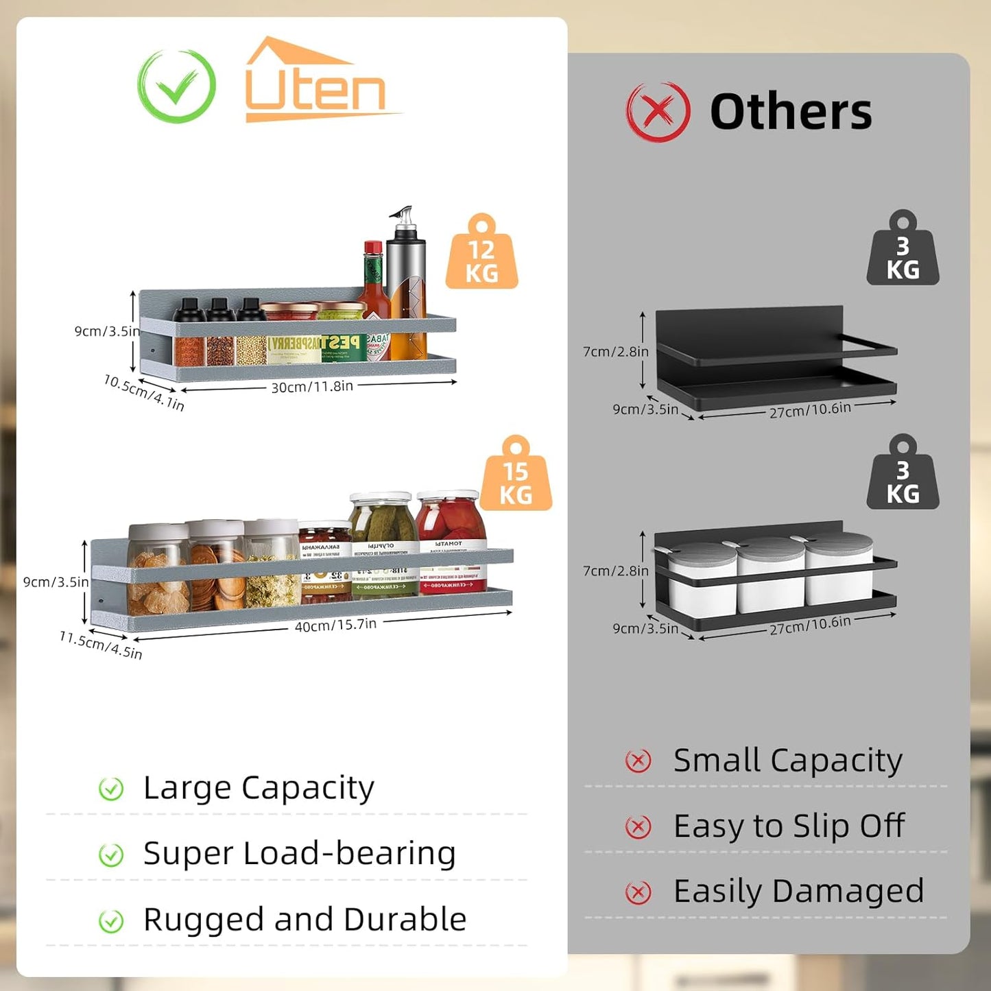 Dluxe Ave. Large Magnetic Spice Rack for Refrigerator/ 2 Pack