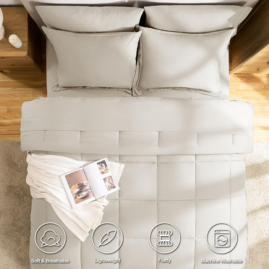 Dluxe Ave. ( FULL ) 7 Pcs Comforter Set, Box Stitch, for All Season/ Beige