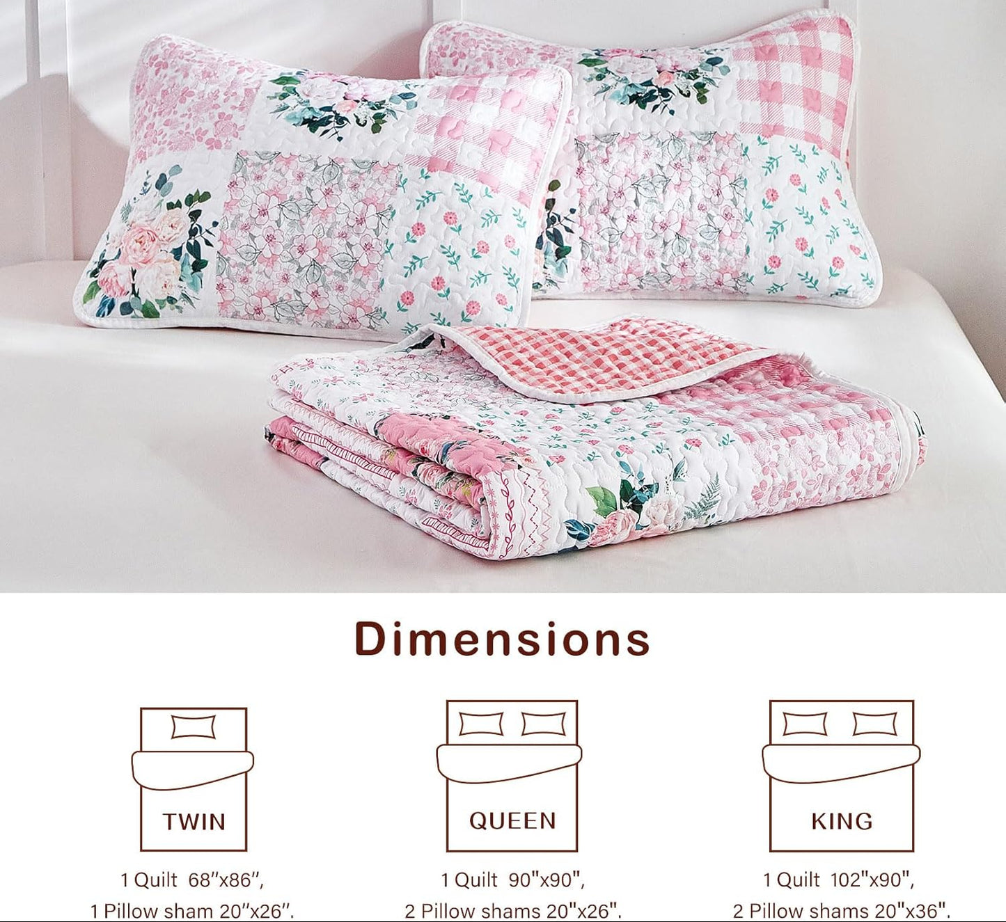Dluxe Ave. (QUEEN) Set All Season 1 Quilt and 2 Pillow Shams- 90x90 inches/ Pink