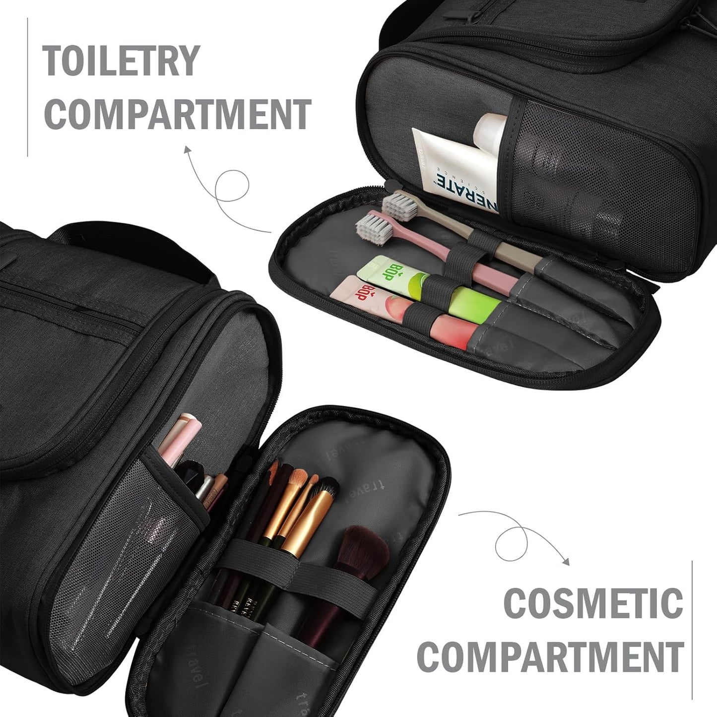 Dluxe Ave. Toiletry Bag with Metal Hanging Hook 7 / Black
