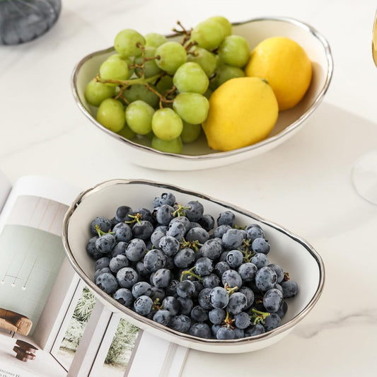 Dluxe Ave. 3 Tier Ceramic Fruit Bowl for Kitchen Counter/Small (Silver-rimmed)