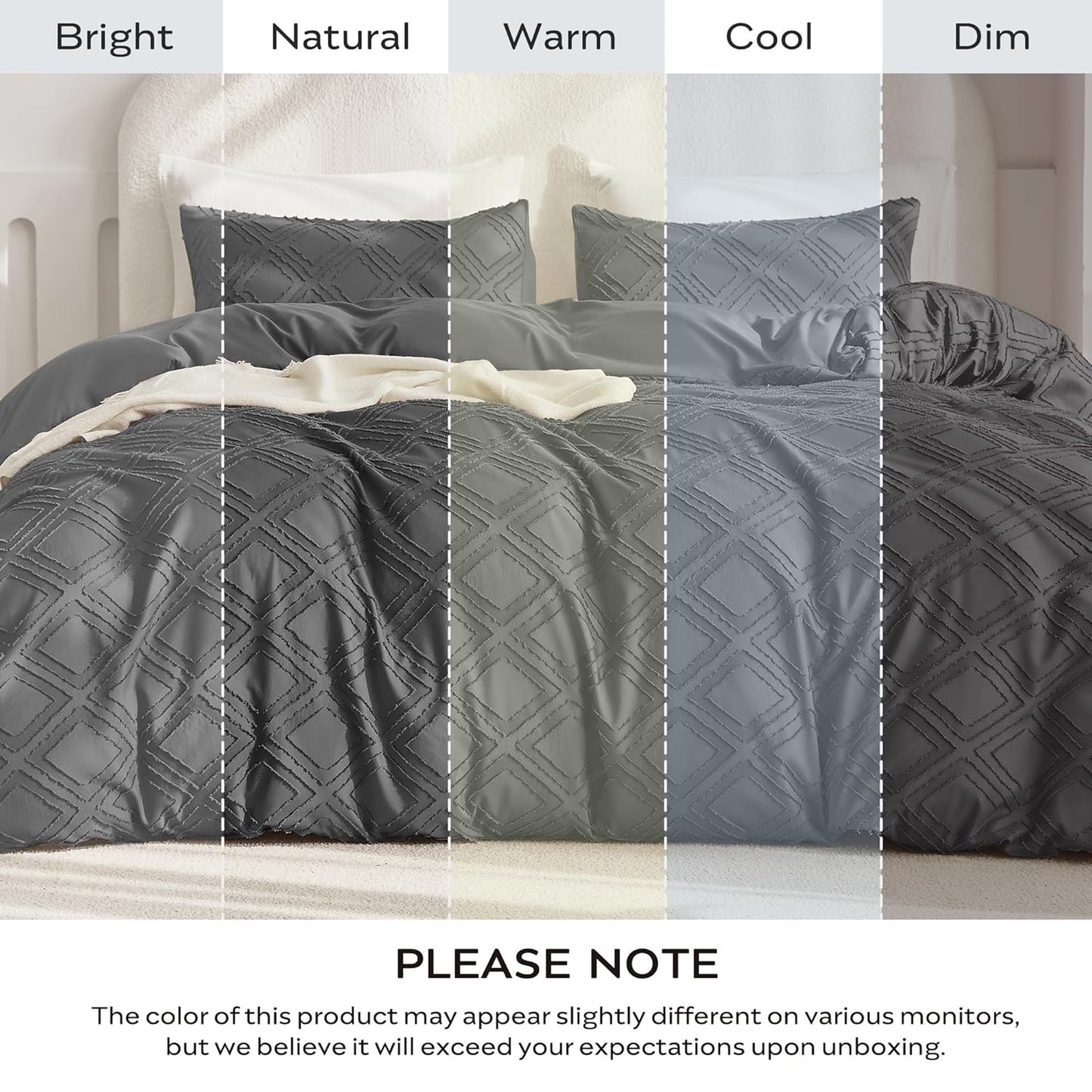 Dluxe Ave. ( TWIN ) 3 Pcs {Duvet Cover} Comforter Set with Corner Ties & Zipper Closure/ Dark Grey