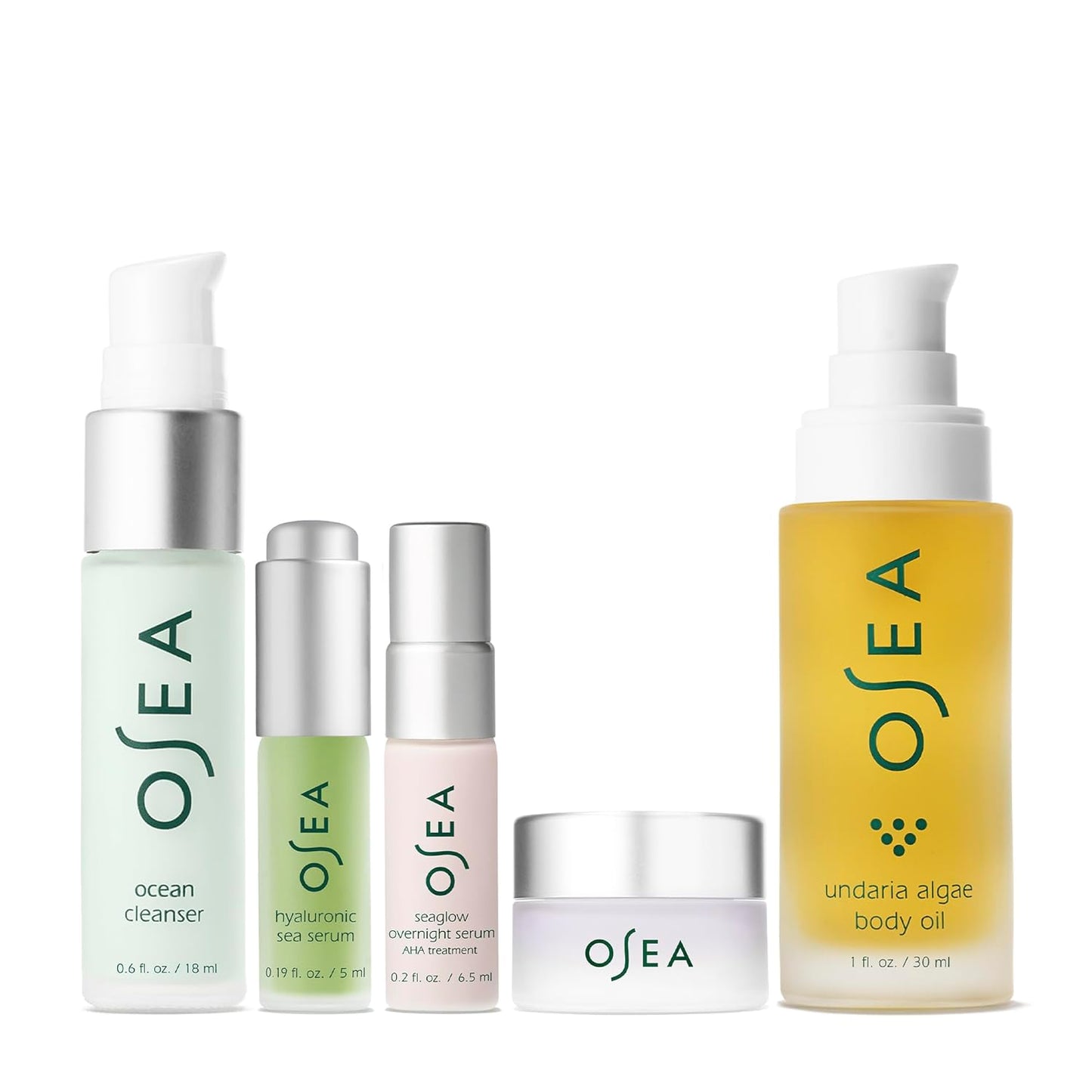 Dluxe Ave. OSEA Glow to Sleep Starter Set - 5-Piece Travel Set - includes Travel Size Night Time Skincare - Ocean Cleanser Hyaluronic Serum Dream Night Cream Seaglow Overnight Serum & Undaria Algae™ Body Oil