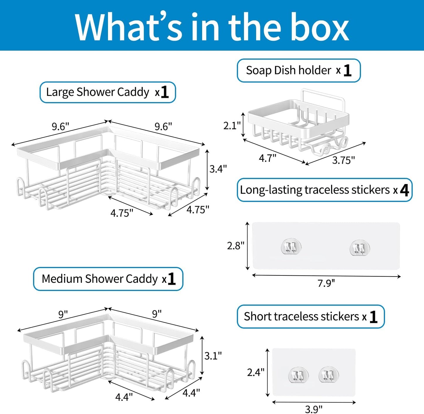 Dluxe Ave. Shower Caddy Corner, 3 pack, Adhesive, Stainless Steel Organizer, No Drilling for Bathroom (White)