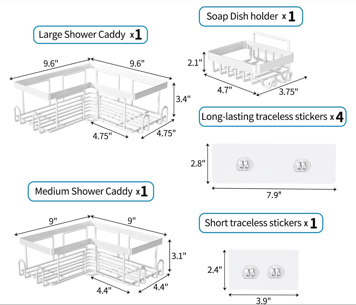 Dluxe Ave. Shower Caddy Corner/ 3 pack, Adhesive, Stainless Steel (White)