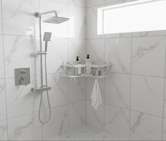 Dluxe Ave. Shower Caddy Corner/ 3 pack, Adhesive, Stainless Steel (White)