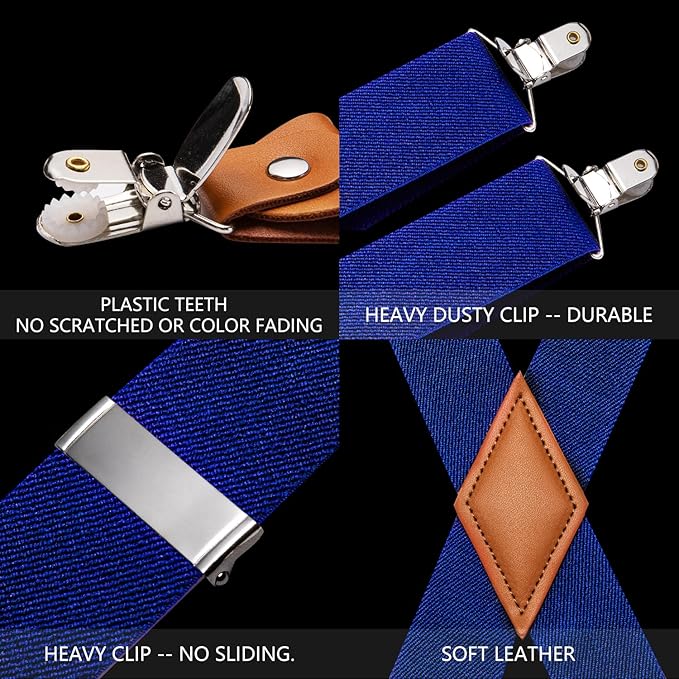 Dluxe Ave. 4PCS Suspender for Man X-Back Elastic Armbands 1.4 inch 4 Points Heavy Duty Clips Tie Sets
