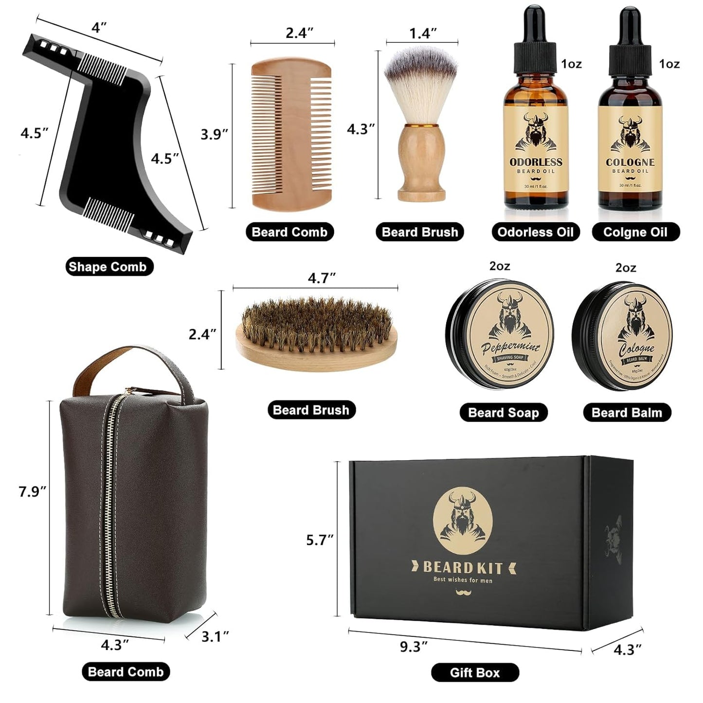 Dluxe Ave. Beard Care Kit Gifts for Men 9 Pcs Beard Grooming Kit