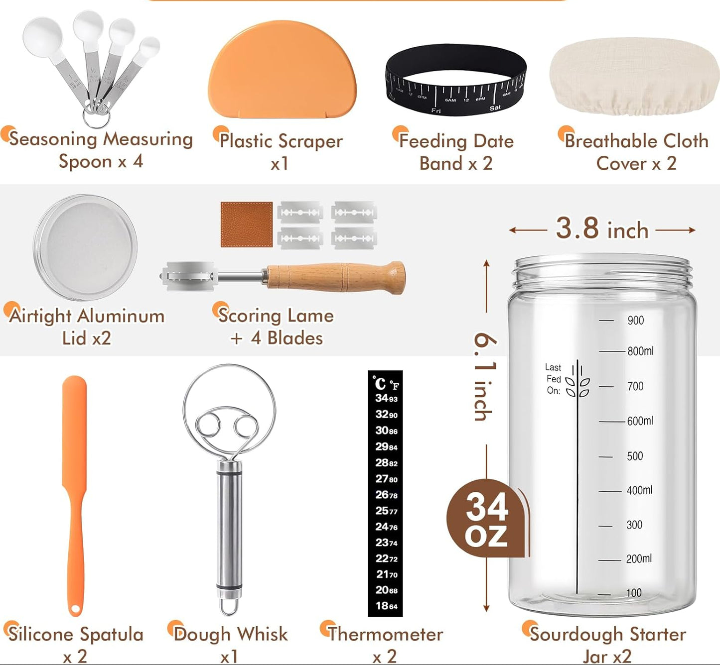 Dluxe Ave. Out of Stock/Sourdough Starter Jar Kit 34 Oz Glass Sourdough Jars Wide Mouth 9 Pack