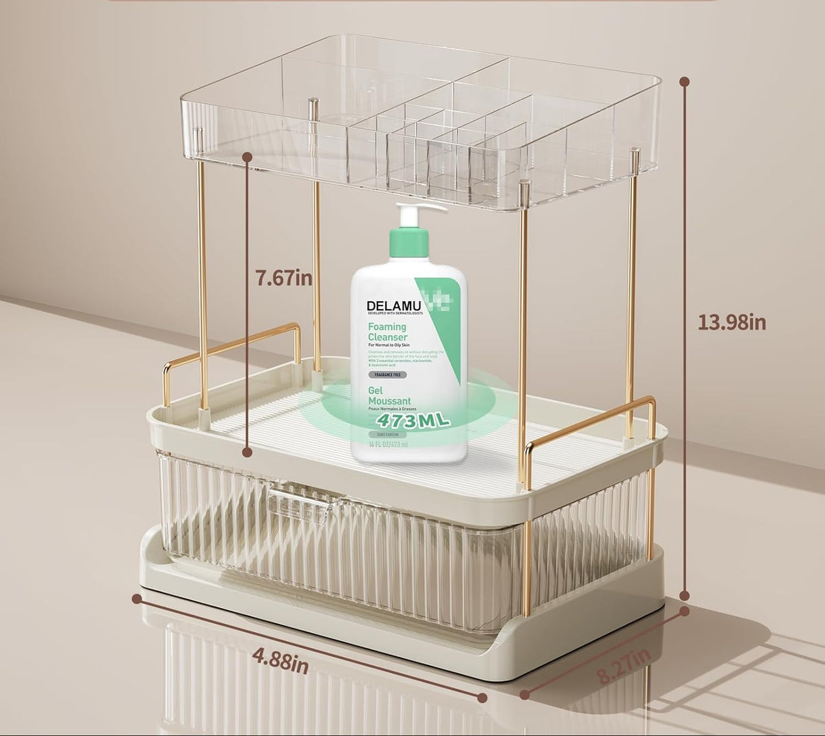 Dluxe Ave. 2-Tier Bathroom Counter Organizer with Drawer/ Clear