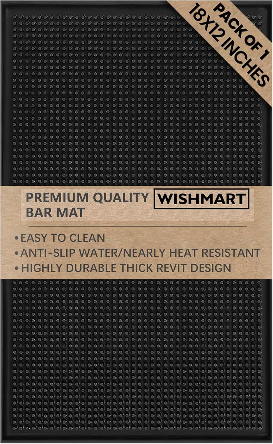 Dluxe Ave. Black Rubber Bar Mat Set of 1 (18x12 Inches) | Drying Durable and Stylish Spill Mats for Bars Restaurants Coffee Shops Bar Mats for Countertop and Table Top Non-Slip & Non-Toxic Mats