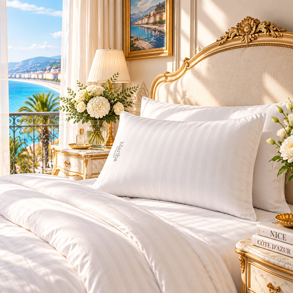 Dluxe Ave. (KING) MARTHA STEWART Hotel Collection Feather Down Pillows, Set of 2, {MED./ SOFT} 100% Cotton 500 Thread Count, White