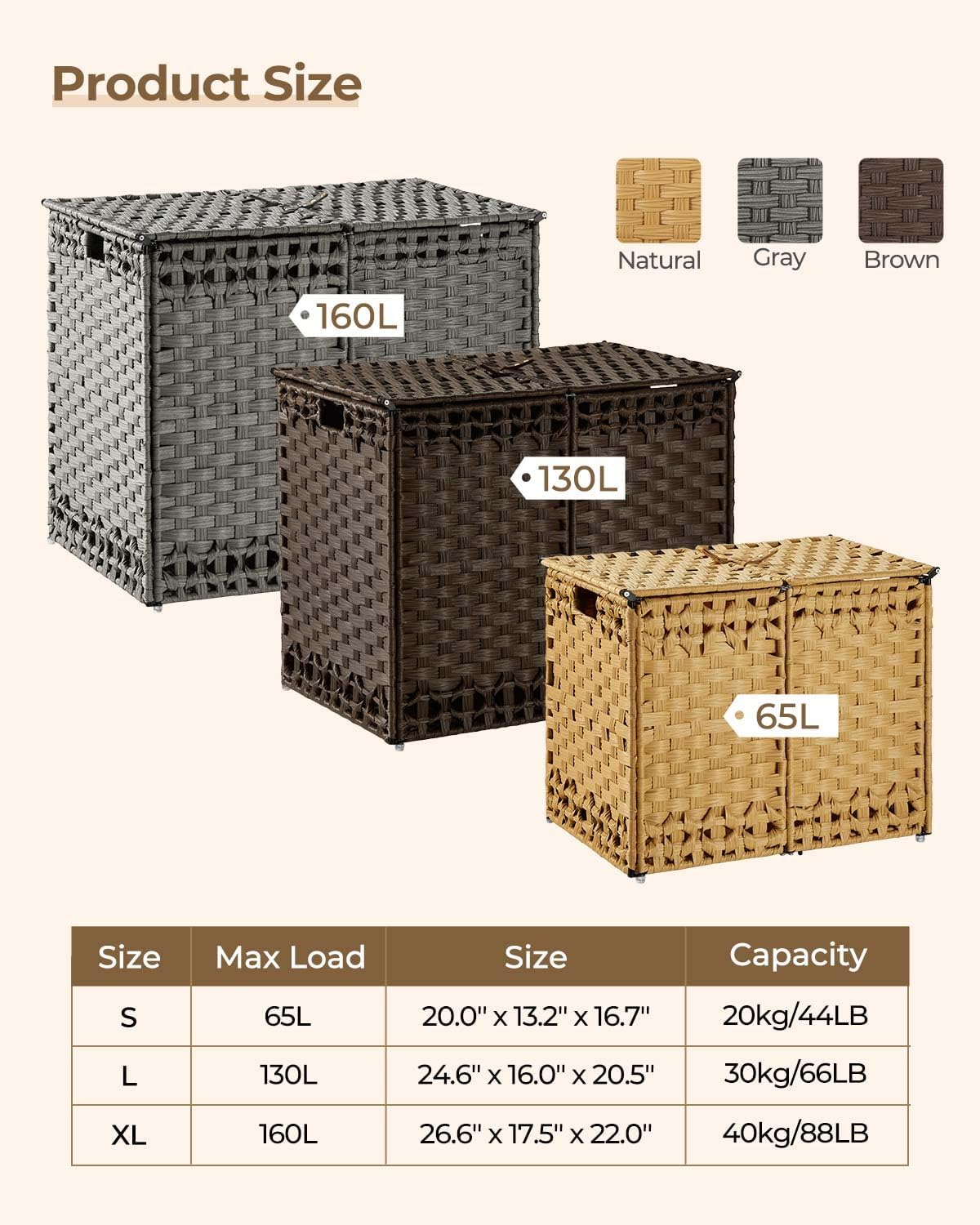 Dluxe Ave. Greenstell Laundry Hamper with Lid and 2 & 1 Removable Liner Bags Brown