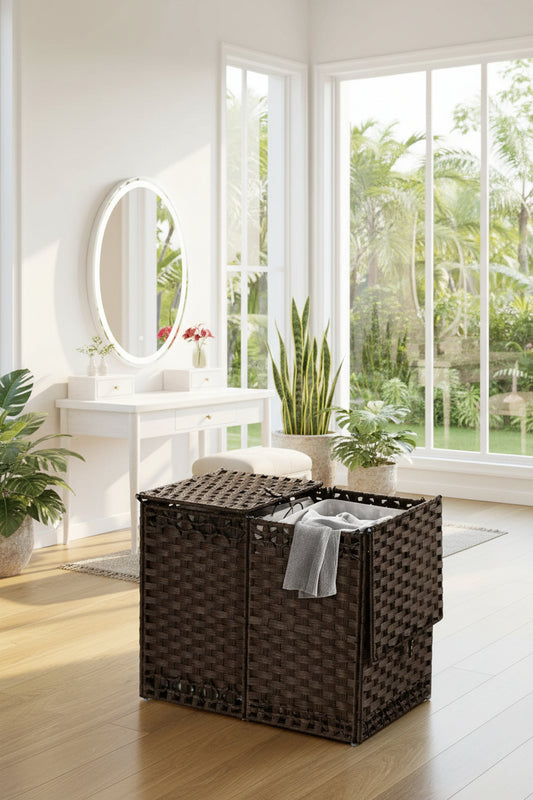 Dluxe Ave. Laundry Hamper with Lid and 2 & 1 Removable Liner Bags/ Brown