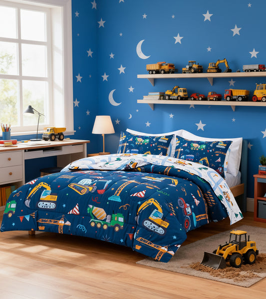 Dluxe Ave. (FULL) 5 Pcs Bedding Comforter Set, Navy Blue