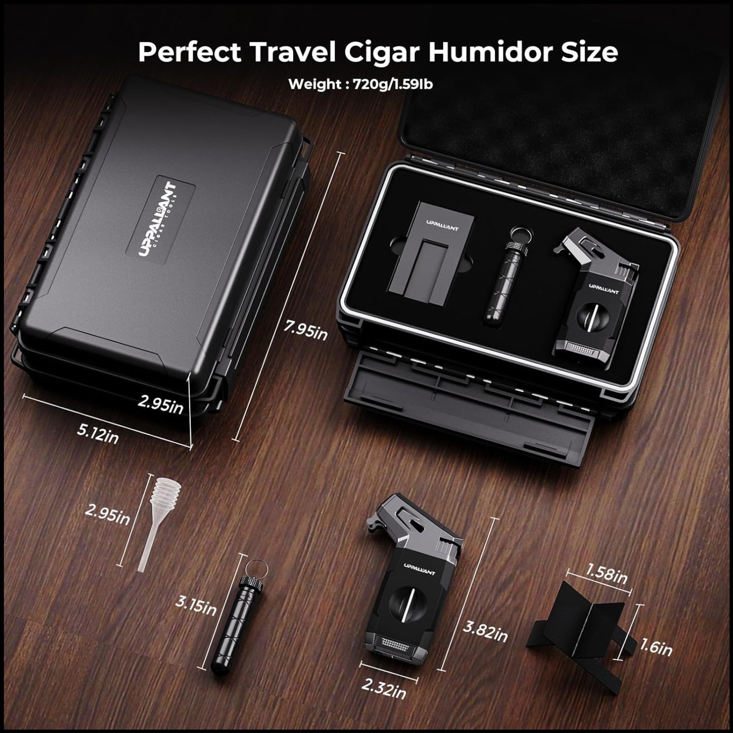 Dluxe Ave, Travel Cigar Humidor Case Set/ Double-sided Design with Cigar Lighter