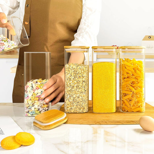 Dluxe Ave. Glass Storage Jars with Bamboo Lids/ 54oz/ Set of 4 Glass Canisters