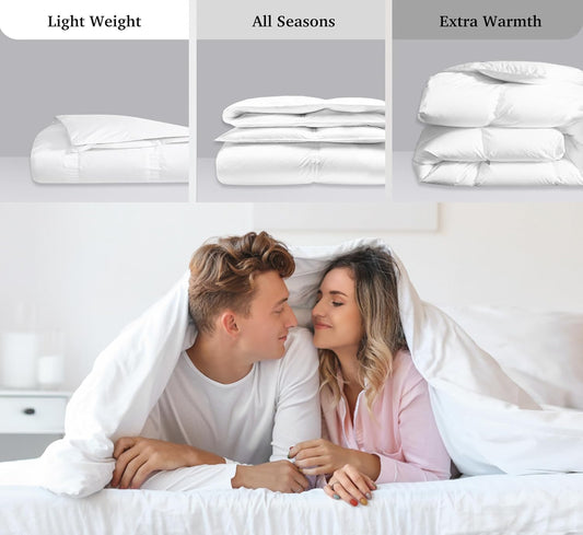 Dluxe Ave. ( KING) Hotel White Goose Down Fiber Comforter, All Season Hotel Collection Duvet Insert/ White