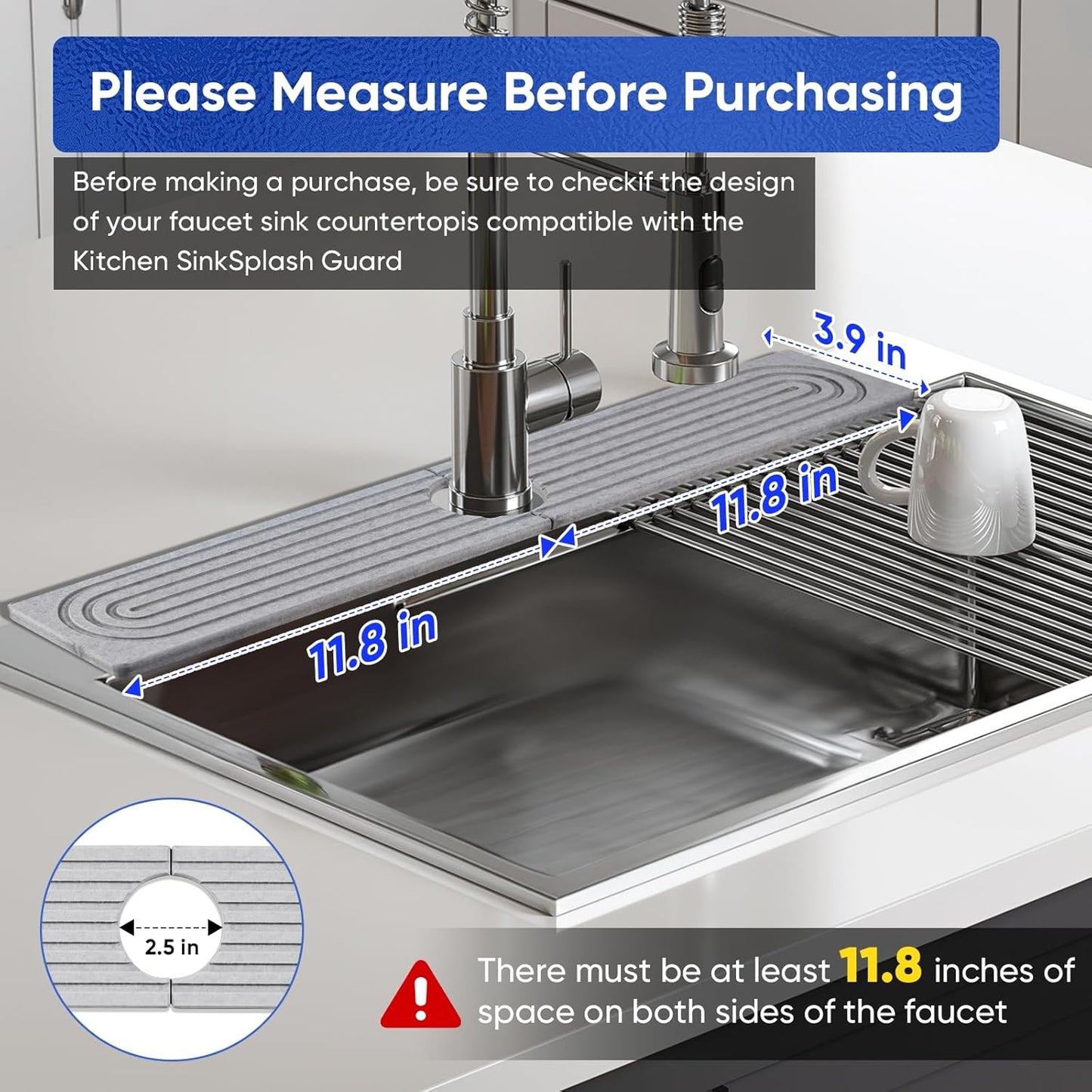 Dluxe Ave. Kitchen Sink Splash Guard (Grey 23.6 x 3.9 x 0.5 Inch)