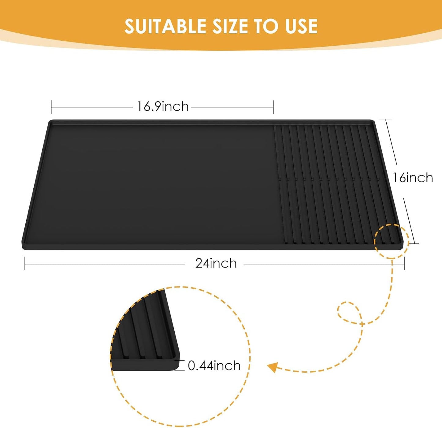 Dluxe Ave. Silicone Coffee Mat with Raised Edges 24 x 16 Coffee Bar Mat (BLACK)