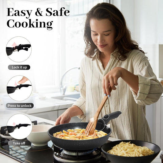 Dluxe Ave. 15PCS Pots and Pans Set Non Stick Kitchen Cookware Sets PFOA Free Black