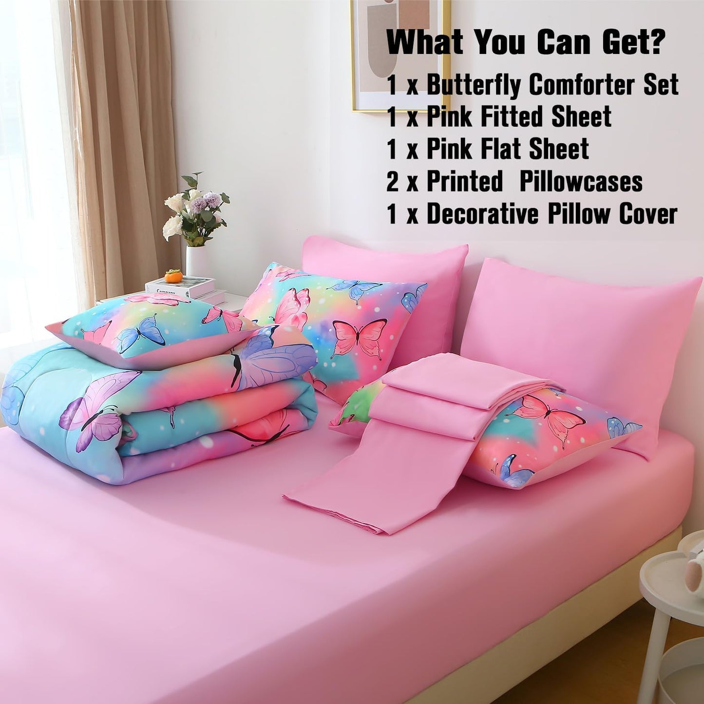 Dluxe Ave. ( TWIN ) 6 Pcs Bedding and Comforter Set, Rainbow