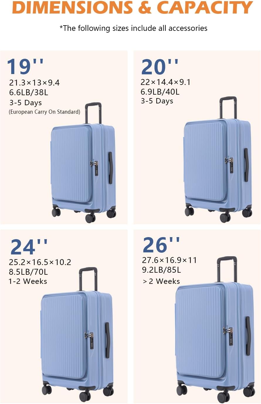Dluxe Ave. 20 Inch Expandable Carry On Luggage with Cup Holder/ Hardside/ TSA Approved/ Spinner Wheels/ (White)