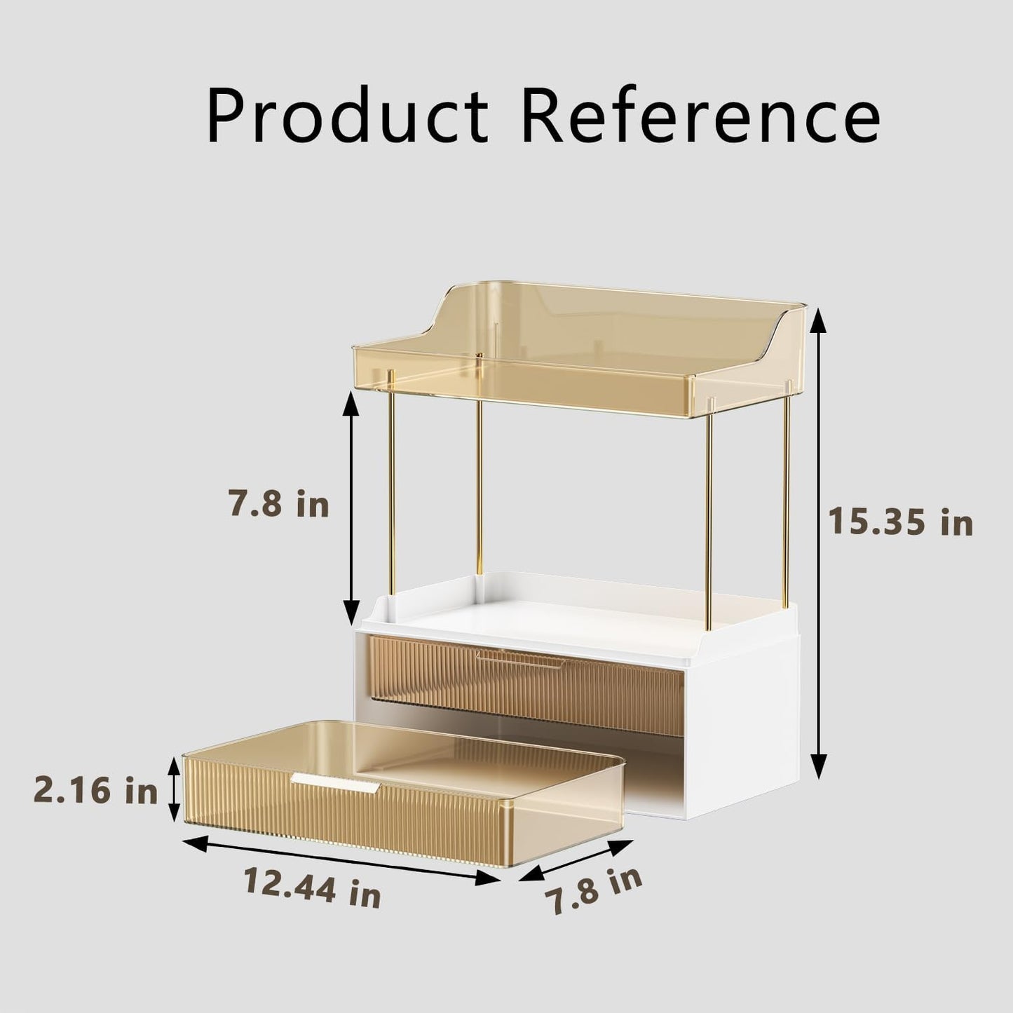 Dluxe Ave. Hoffeins 4 Tiers Bathroom Organizers and Storage Countertop with 2 Drawers Large Vanity Organizer Skin Care Organizer for Dresser Multi-Purpose Bathroom Counter Organizer Toiletry Organizer- Clear
