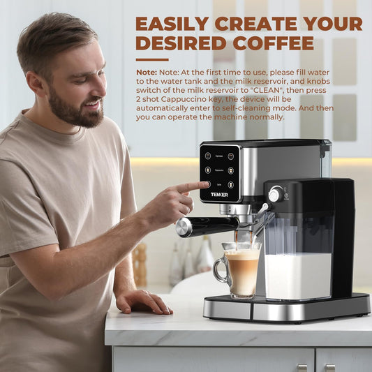 Dluxe Ave. Espresso Machine 20 Bar Cappuccino/with Automatic Milk Frother/Stainless Steel / Touchscreen (Silver)