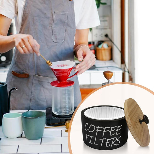 Dluxe Ave. Large Coffee Filter Container with Wood Lid/ (Black)