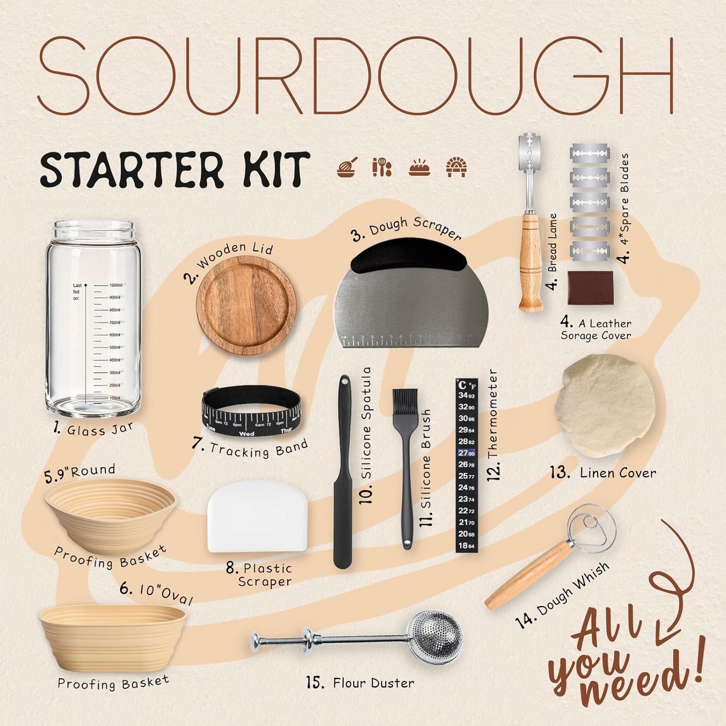 Dluxe Ave. Sourdough Starter Kit 40oz ,Baking Supplies for Beginners