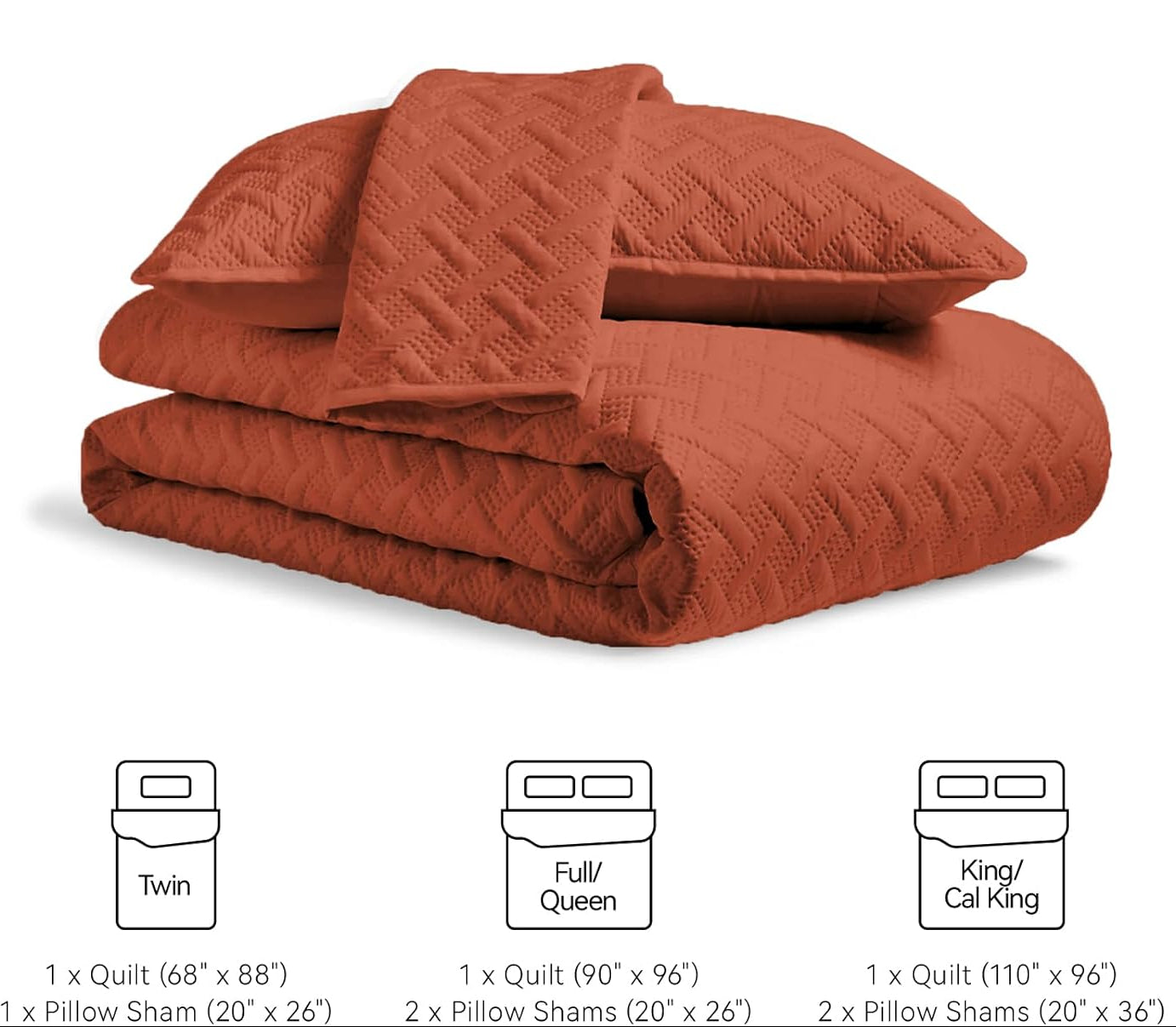 Dluxe Ave. (FULL/ QUEEN ) Quilt Bedding Set (1 Quilt 2 Shams), for All Season/ Burnt Orange