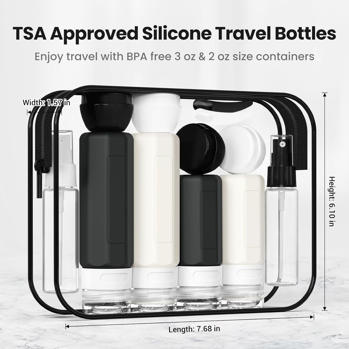 Dluxe Ave. 17 Pack Travel Bottles for Toiletries/ TSA Approved / Black & White