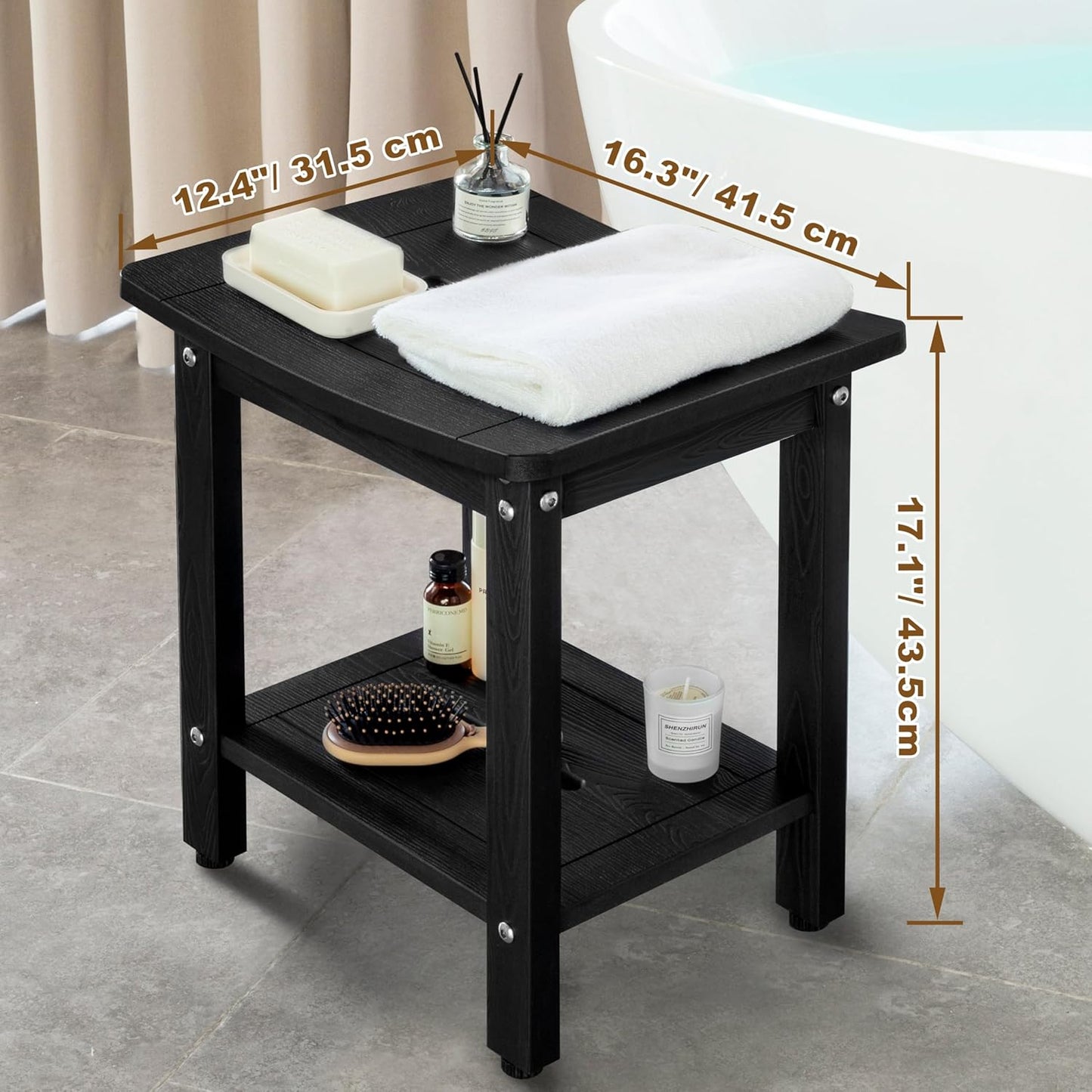 Dluxe Ave. Shower Bench for Inside Shower, (Black)