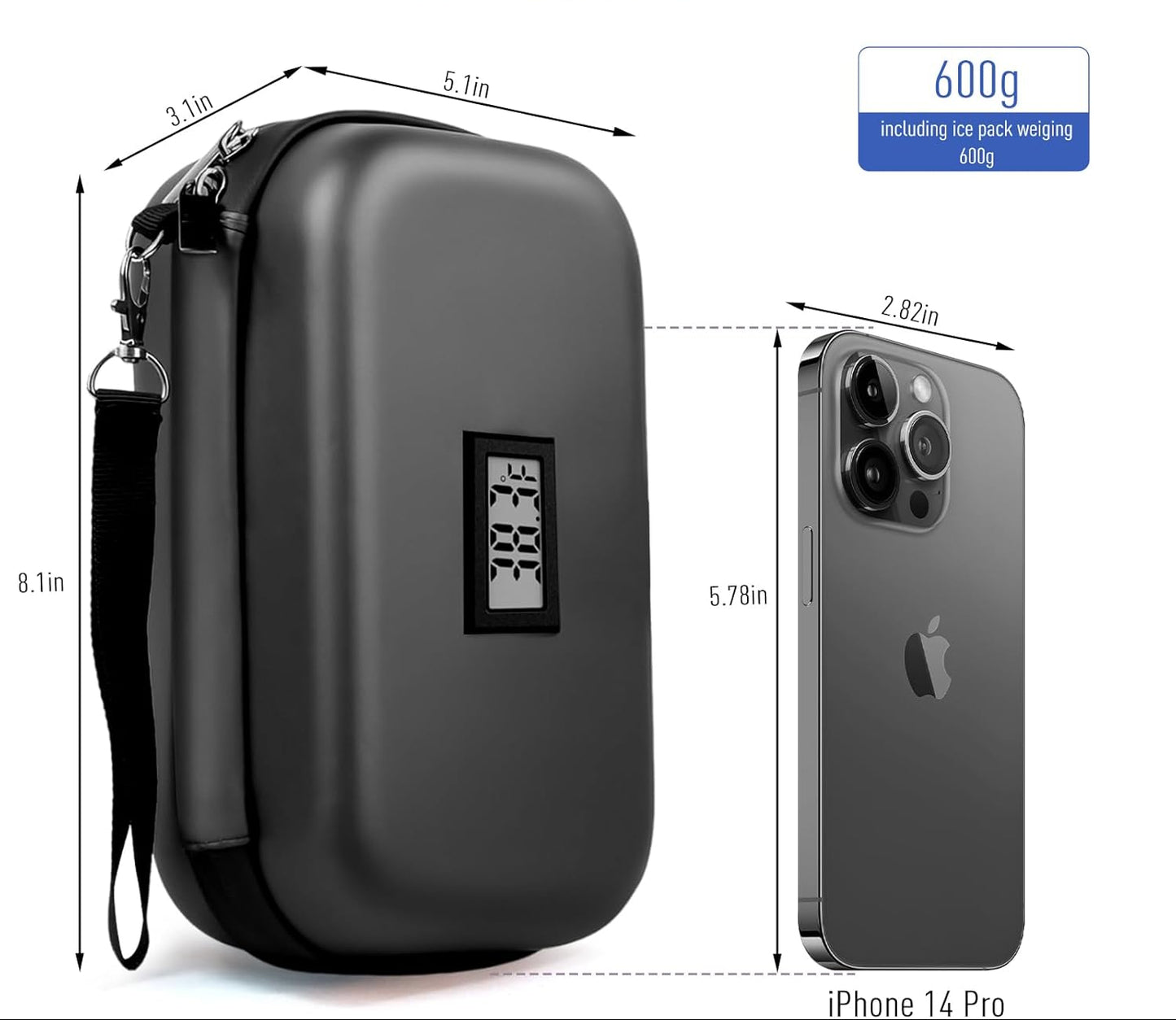 Dluxe Ave. Insulin Cooler Travel Case / Real-time Temperature Display All-Day/ TSA Approved