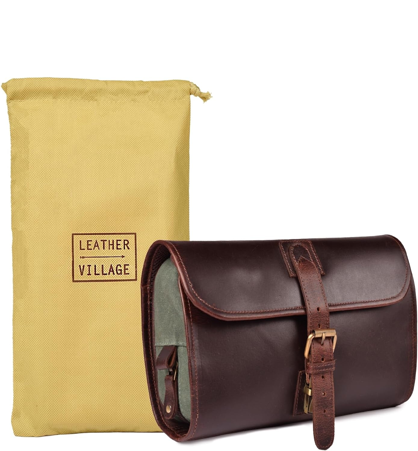 Dluxe Ave. Hanging Toiletry Bag for Men & Women/ Leather/ Red