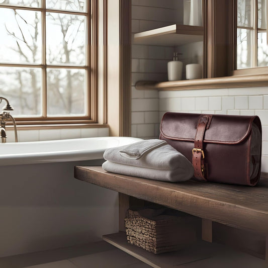 Dluxe Ave. Hanging Toiletry Bag for Men & Women/ Leather/ Red