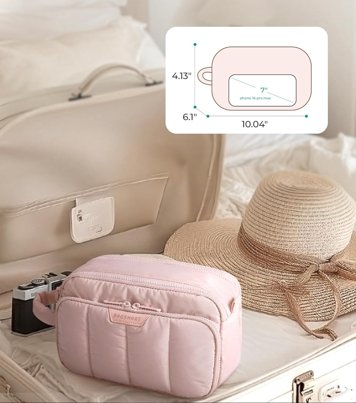 Dluxe Ave. Travel Toiletry Bag/ Puffy Bag Essentials/ Nude Pink