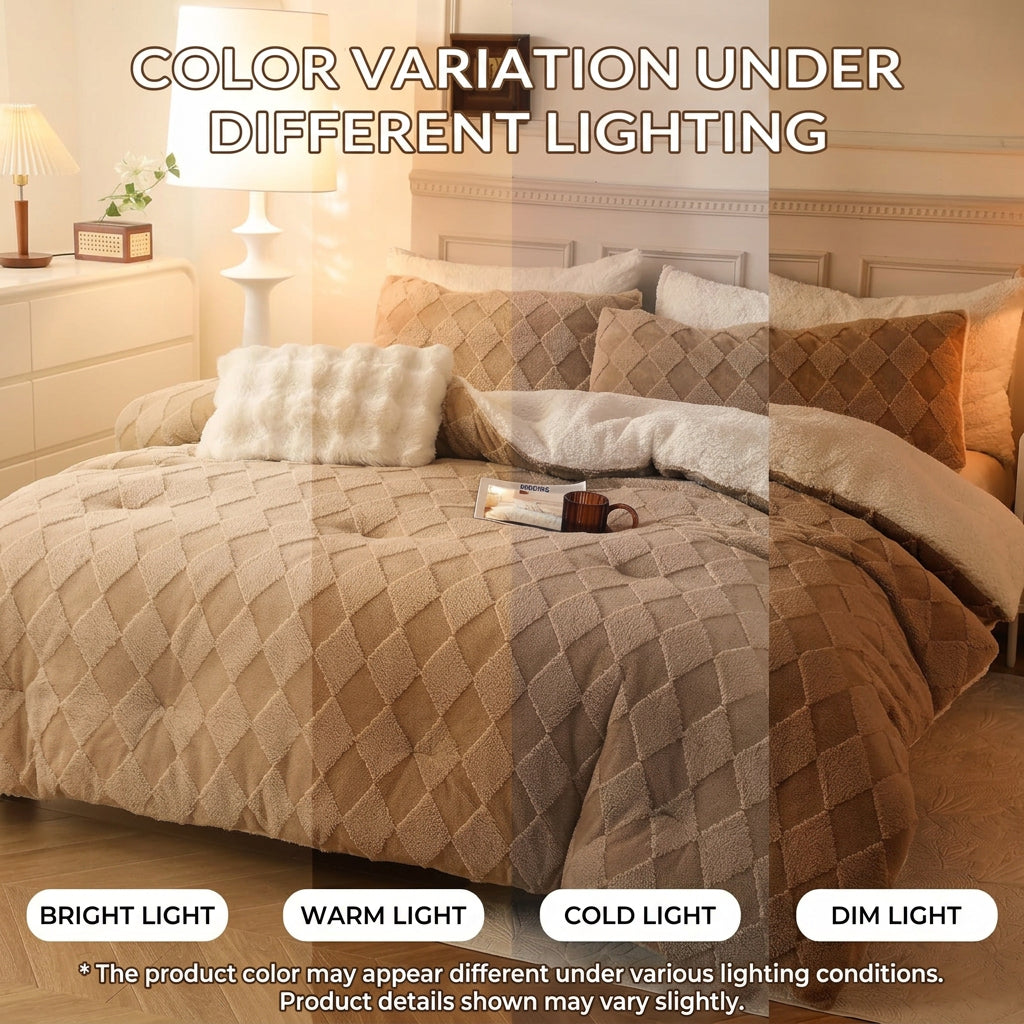 Dluxe Ave. (QUEEN) 3 Pcs Tufted Fleece Comforter Set/ Beige