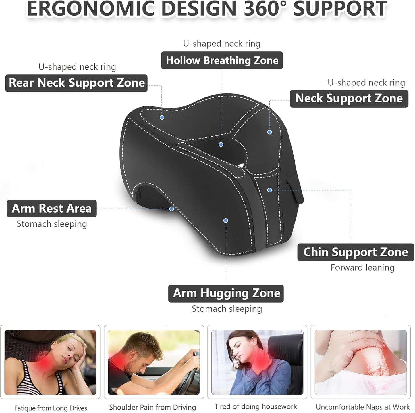 Dluxe Ave. 2in1 Ergonomic Memory Foam Travel Neck Pillow/ Black