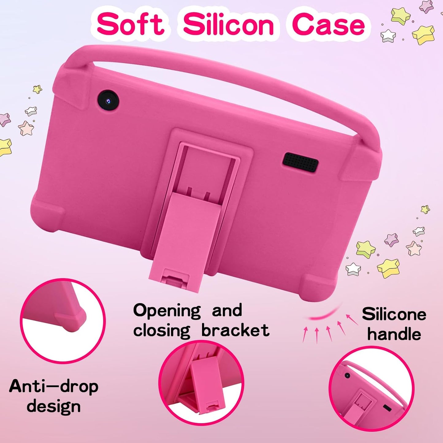 Dluxe Ave. 7 inch Kids Tablet Android 12 Tablet for Kids 4GB RAM+32GB ROM+1TB Expand Toddler Tablet with Shockproof Case Parental Contral 1024*600 IPS Screen 3000mAh Battery Educational Games Pink