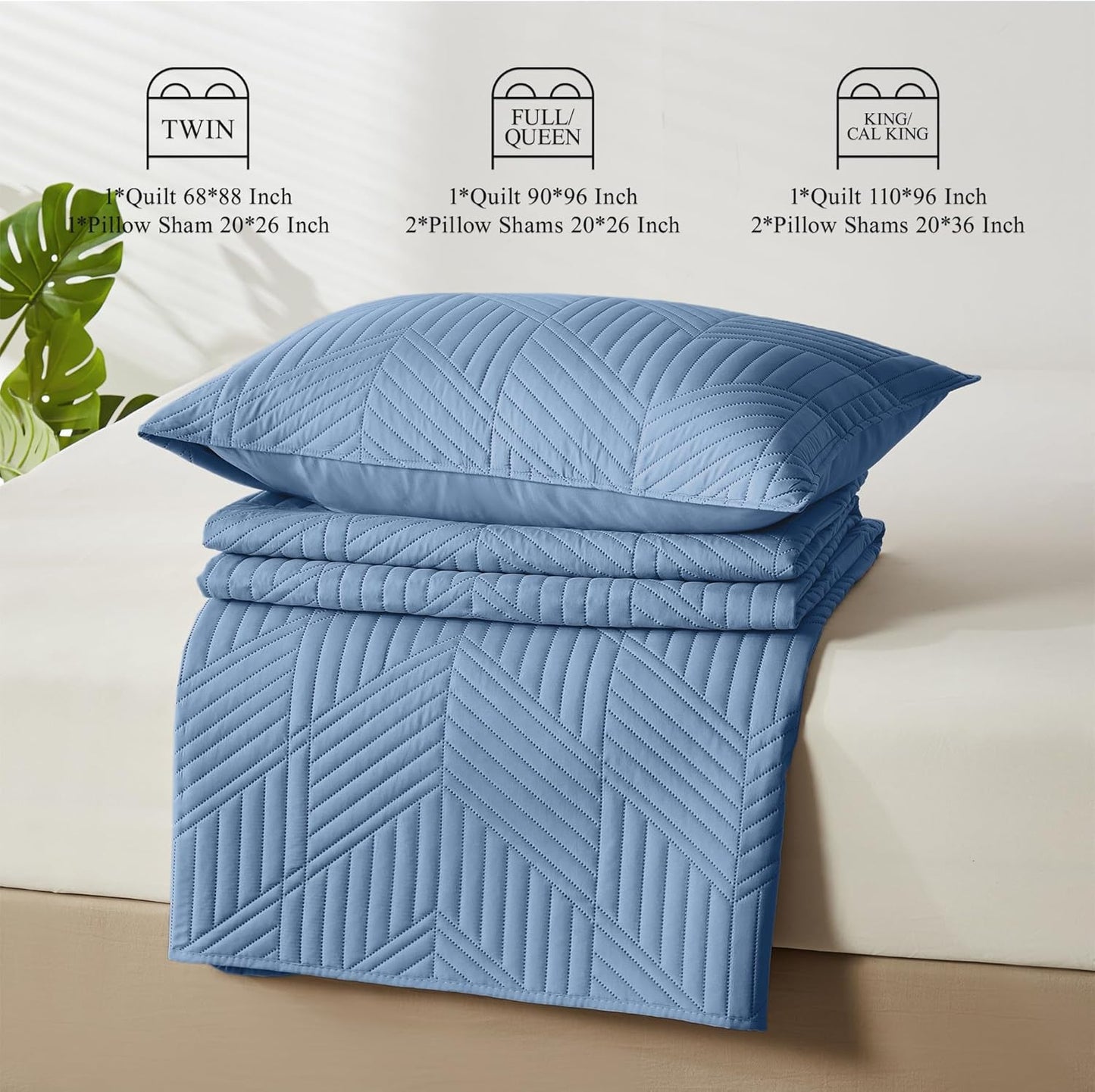 Dluxe Ave. ( CALI./ KING ) 3 Pcs Quilt Bedding Set/ Reversible Microfiber Bedspread/ Lightweight Soft Set for All Seasons/ Bluish Grey