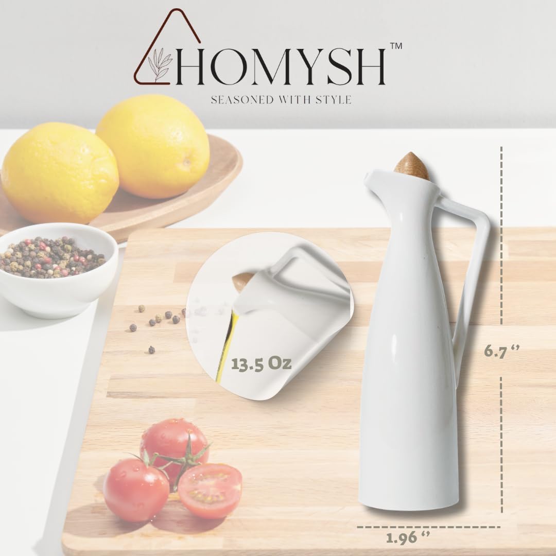 Dluxe Ave. White Pottery Olive Oil Dispenser /Elegant Design/ Drip-Free Pourer with Stopper