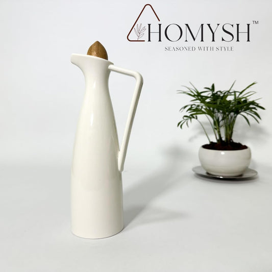 Dluxe Ave. White Pottery Olive Oil Dispenser /Elegant Design/ Drip-Free Pourer with Stopper
